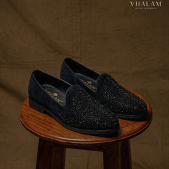 Nightjar Midnight Suede Hand-Beaded Lattice Loafers