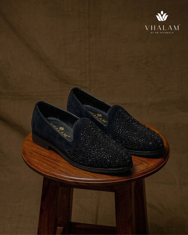 Nightjar Midnight Suede Hand-Beaded Lattice Loafers