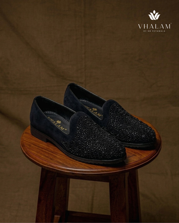 Nightjar Midnight Suede Hand-Beaded Lattice Loafers
