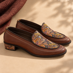 Handcrafted Maharaja Printed Brown Wedding Loafers