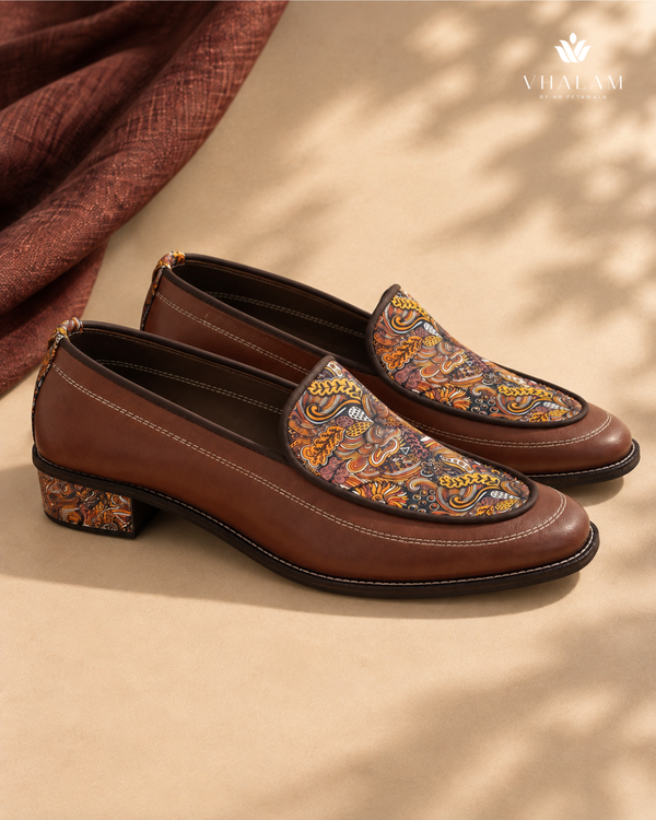 Handcrafted Maharaja Printed Brown Wedding Loafers