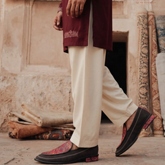 Handcrafted Maharaja Printed Maroon Wedding Loafers
