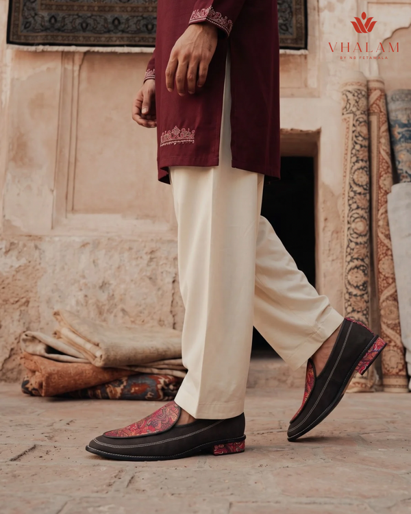 Handcrafted Maharaja Printed Maroon Wedding Loafers