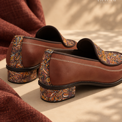 Handcrafted Maharaja Printed Brown Wedding Loafers