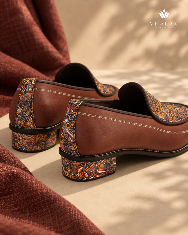 Handcrafted Maharaja Printed Brown Wedding Loafers