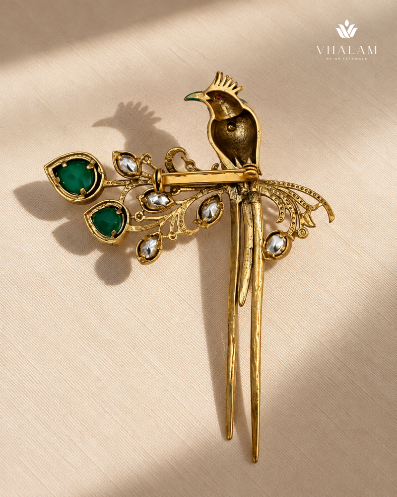 Neel Pakshi Green Stone Suit Brooch