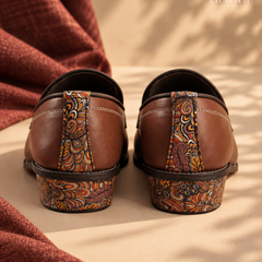 Handcrafted Maharaja Printed Brown Wedding Loafers