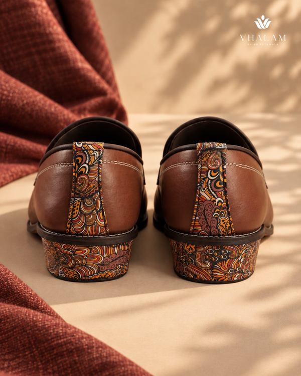 Handcrafted Maharaja Printed Brown Wedding Loafers