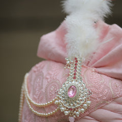 Baby Pink Embroidered Groom Turban with Brooch & Pearls