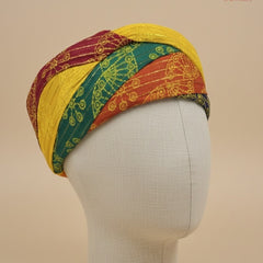 Traditional Tri-Color Gold Foil Printed Rajasthani Pagdi