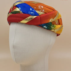 Festive Multicolored Bandhani Pagdi with Gold Gota Ribbon Work