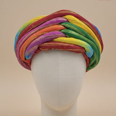 Vibrant Rainbow Multicolored Zari Striped Rajasthani Pagdi