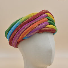 Vibrant Rainbow Multicolored Zari Striped Rajasthani Pagdi
