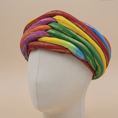 Vibrant Rainbow Multicolored Zari Striped Rajasthani Pagdi