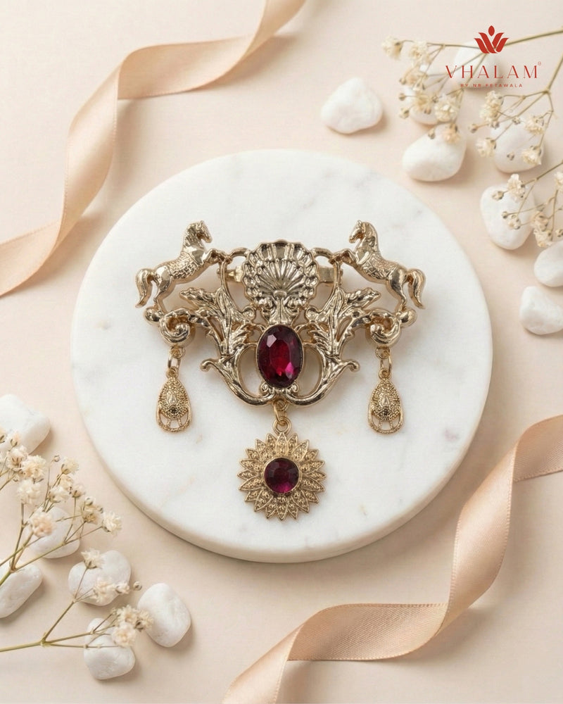 Shahi Ashwa Ruby Chand-Surya Heritage Brooch