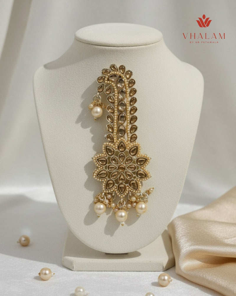 Golden Floral Kundan Wedding Turban Brooch