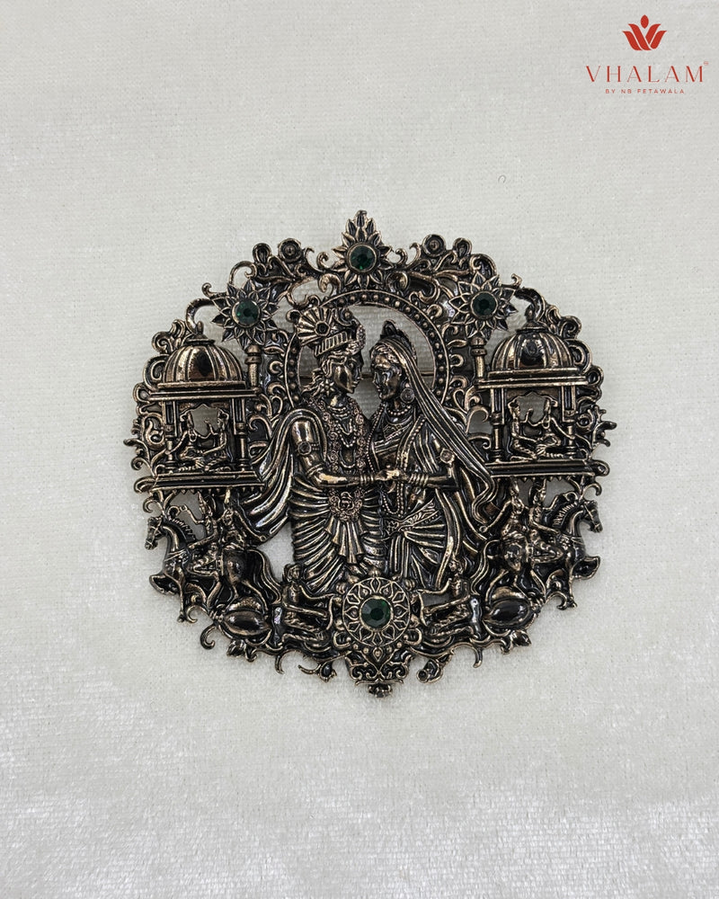 Radha-Krishna Heritage Antique Silver Brooch & Button Set