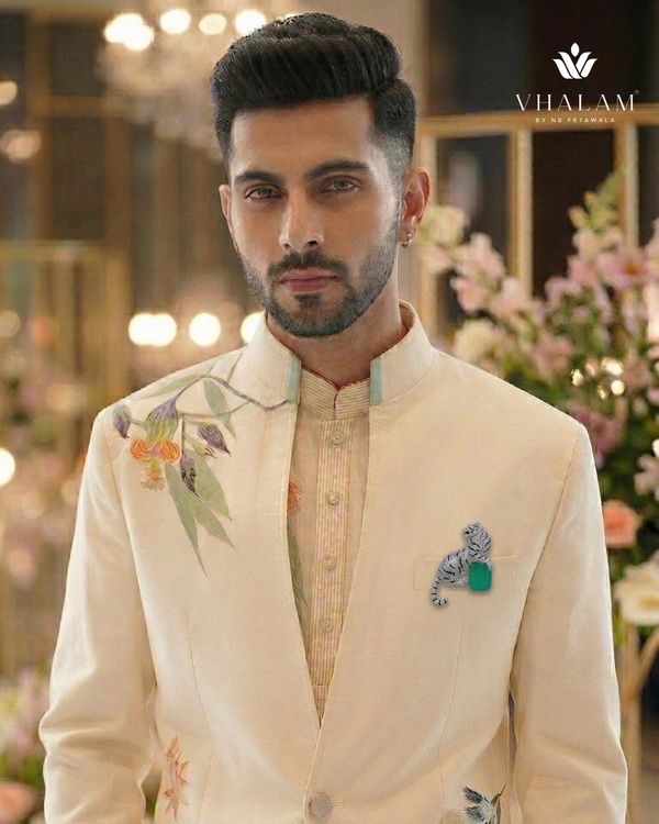 Green Stone Tiger Brooch