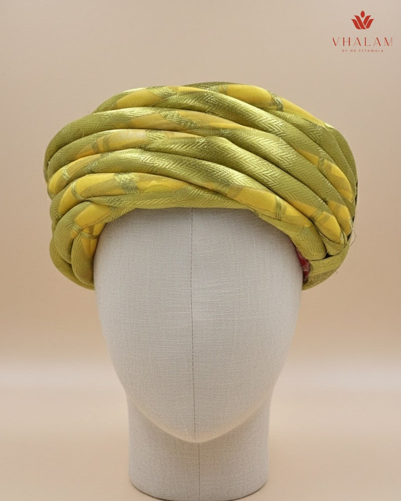 Lustrous Lime Green & Gold Self-Textured Rajasthani Pagdi