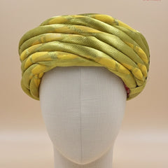 Lustrous Lime Green & Gold Self-Textured Rajasthani Pagdi