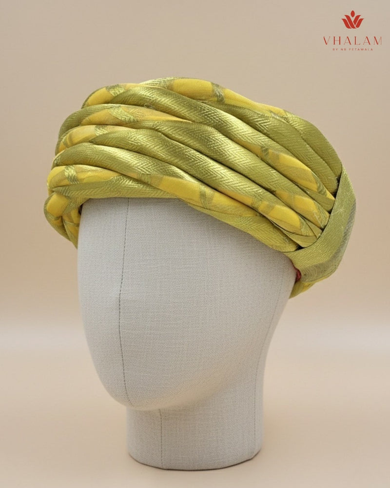 Lustrous Lime Green & Gold Self-Textured Rajasthani Pagdi