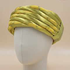 Lustrous Lime Green & Gold Self-Textured Rajasthani Pagdi