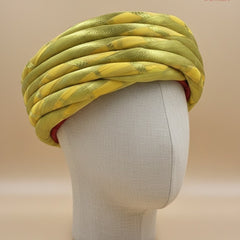 Lustrous Lime Green & Gold Self-Textured Rajasthani Pagdi