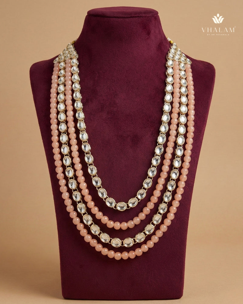 Royal Peach & Kundan 4-Layer Dulha Mala