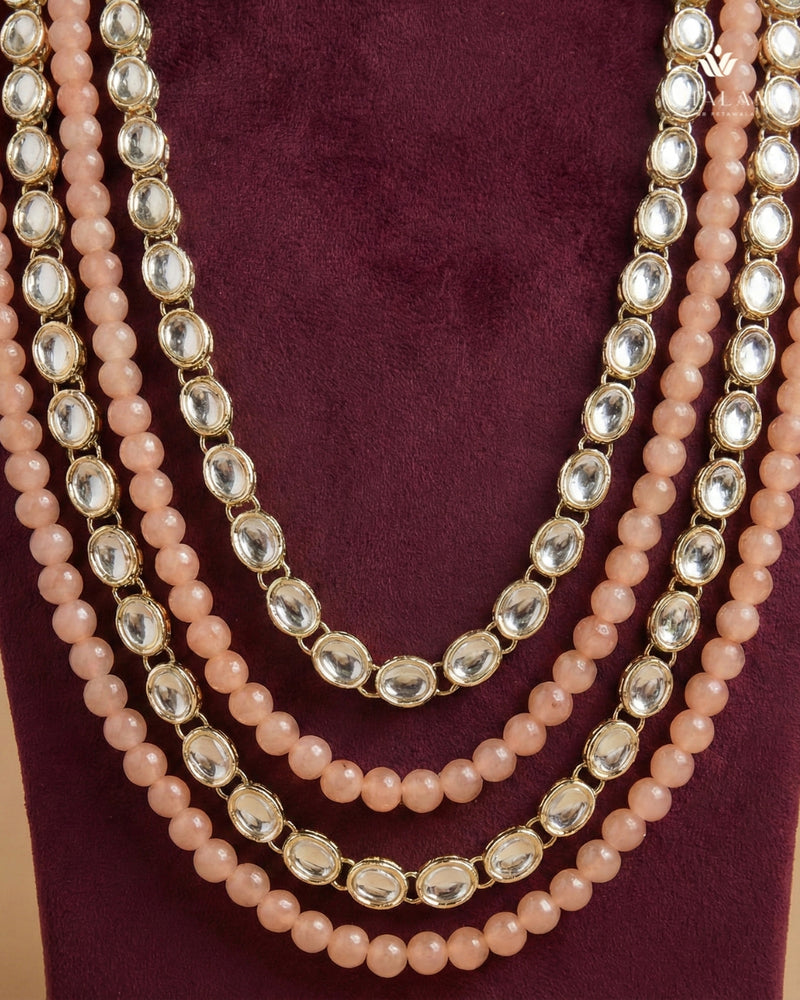 Royal Peach & Kundan 4-Layer Dulha Mala