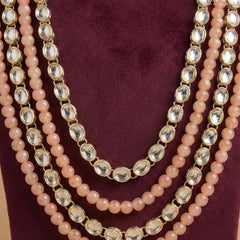 Royal Peach & Kundan 4-Layer Dulha Mala