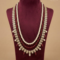 Kundan Droplet Maroon & Cream 3-Layer Dulha Mala