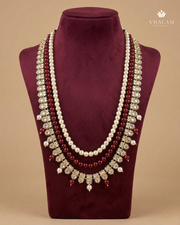 Kundan Droplet Maroon & Cream 3-Layer Dulha Mala