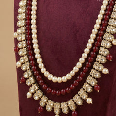 Kundan Droplet Maroon & Cream 3-Layer Dulha Mala