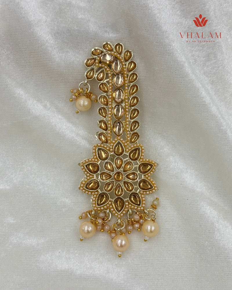 Golden Floral Kundan Wedding Turban Brooch