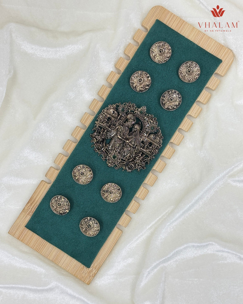 Radha-Krishna Heritage Antique Silver Brooch & Button Set