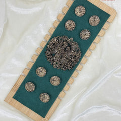 Radha-Krishna Heritage Antique Silver Brooch & Button Set