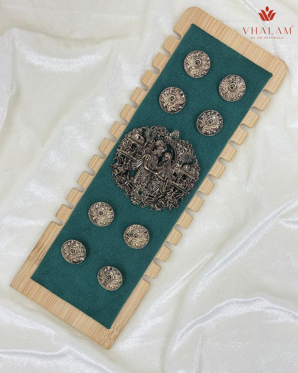 Radha-Krishna Heritage Antique Silver Brooch & Button Set