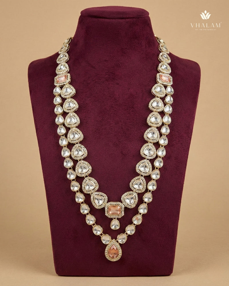 Pastel Peach Emerald & Kundan 2-Layer Dulha Mala