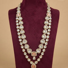 Pastel Peach Emerald & Kundan 2-Layer Dulha Mala