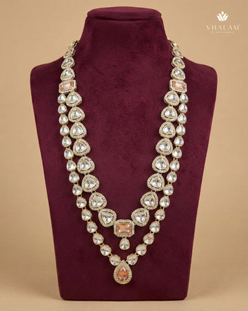 Pastel Peach Emerald & Kundan 2-Layer Dulha Mala