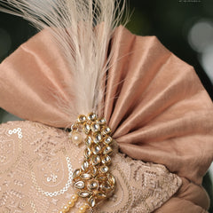 Pestle Peach Embroidered Groom Turban with Pearls