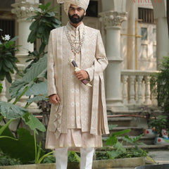 6-Piece Groom's Set for Champagne Beige/ Light Gold Sherwani