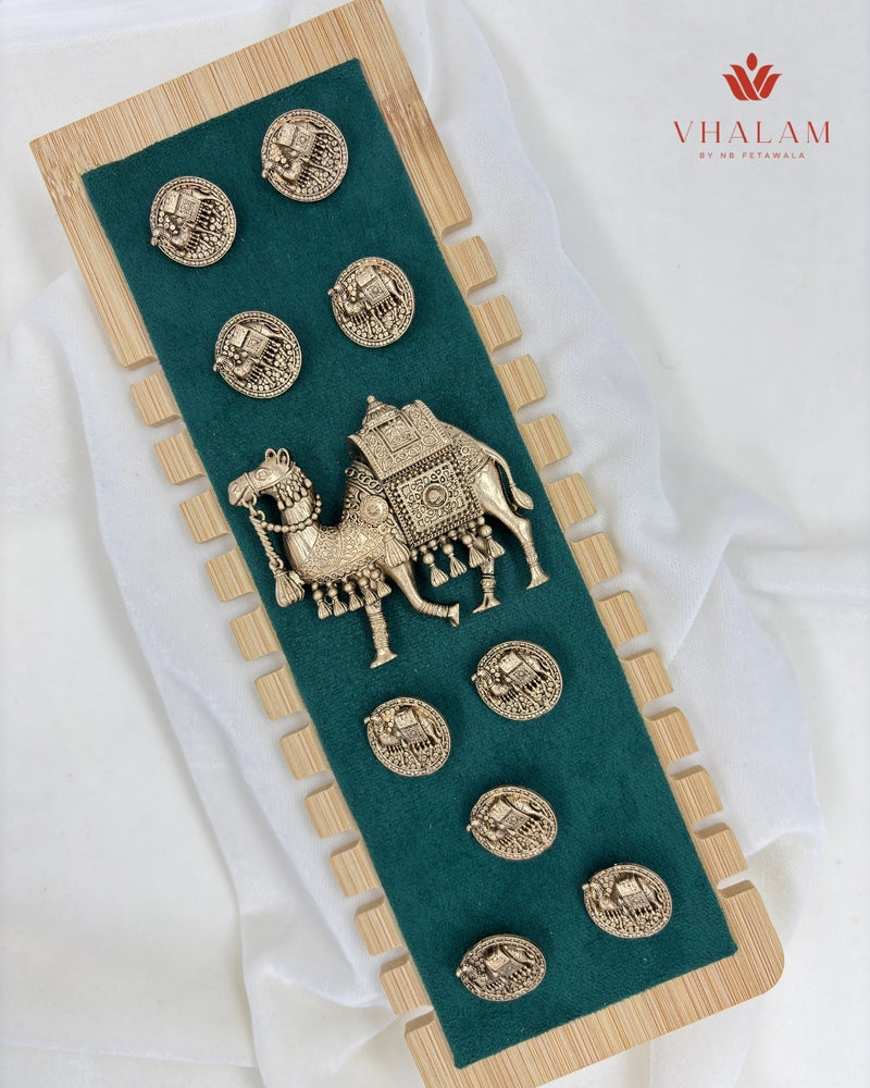 Rajasthani Camel Motif Brooch and Button Set for Wedding Outfit