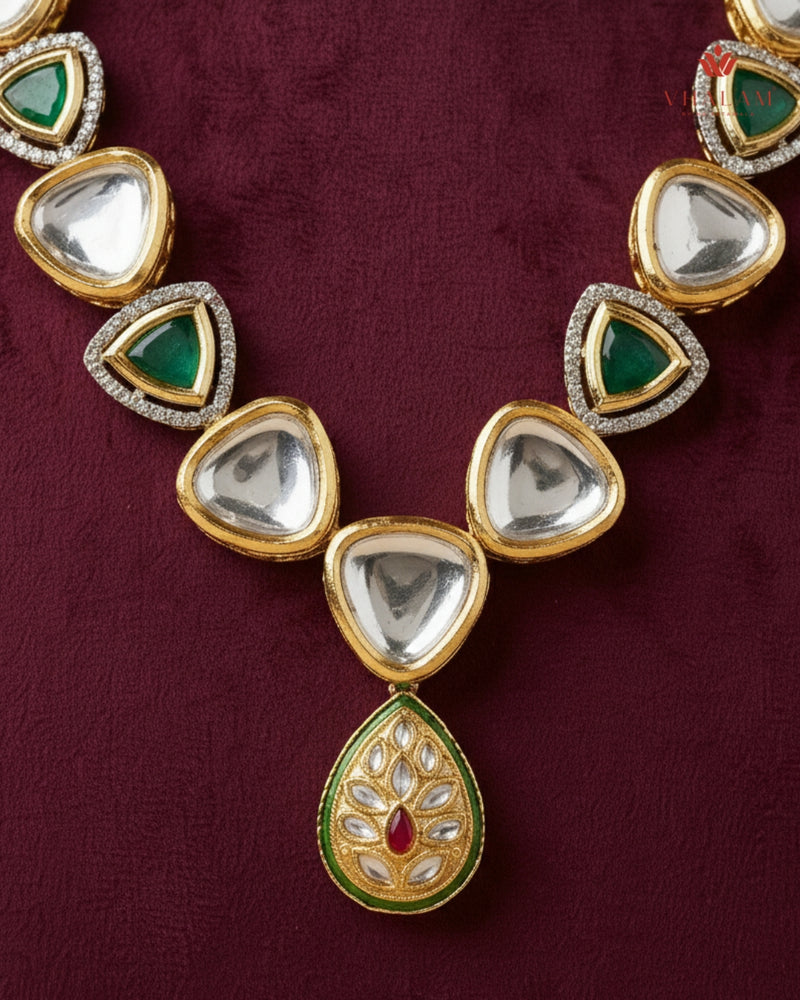 Emerald & Ruby Kundan Pendant Mala
