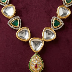 Emerald & Ruby Kundan Pendant Mala