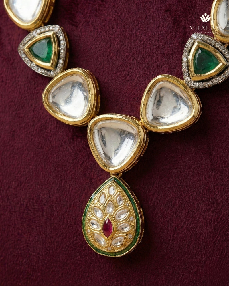Emerald & Ruby Kundan Pendant Mala