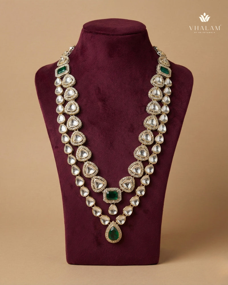 Dark Green Emerald & Kundan 2-Layer Dulha Mala