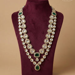 Dark Green Emerald & Kundan 2-Layer Dulha Mala