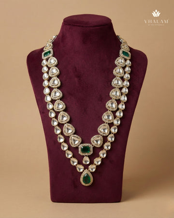 Dark Green Emerald & Kundan 2-Layer Dulha Mala