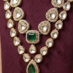 Dark Green Emerald & Kundan 2-Layer Dulha Mala